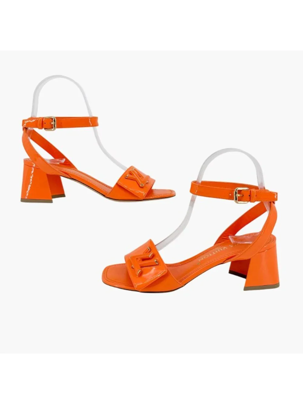 Louis Vuitton Shake LV Turnlock Sandals Orange Patent Leather Size 37 US 7 Logo